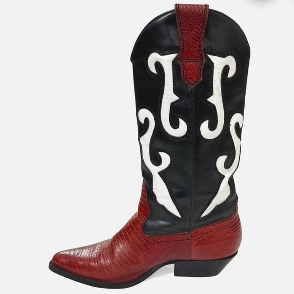 【ら】　90s　NINE WEST　ウエスタンブーツ　レザー　赤黒 ら】 90s NINE WEST ウエスタンブーツ レザー 赤黒 90s NINE WEST